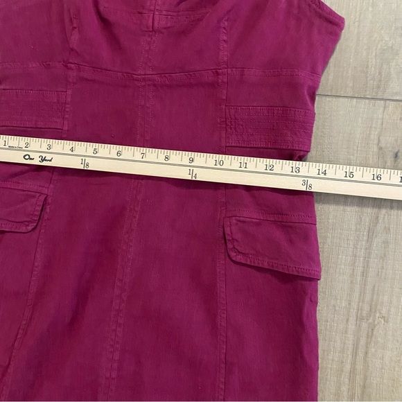 Anthropologie Square Neck Linen Blend Mini Cargo Stretch Dress 6 Burgundy Boho - Picture 12 of 13